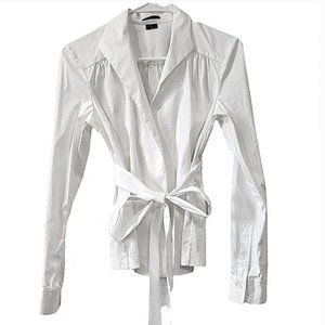 Theory White Long Sleeve Wrap Blouse Size Large